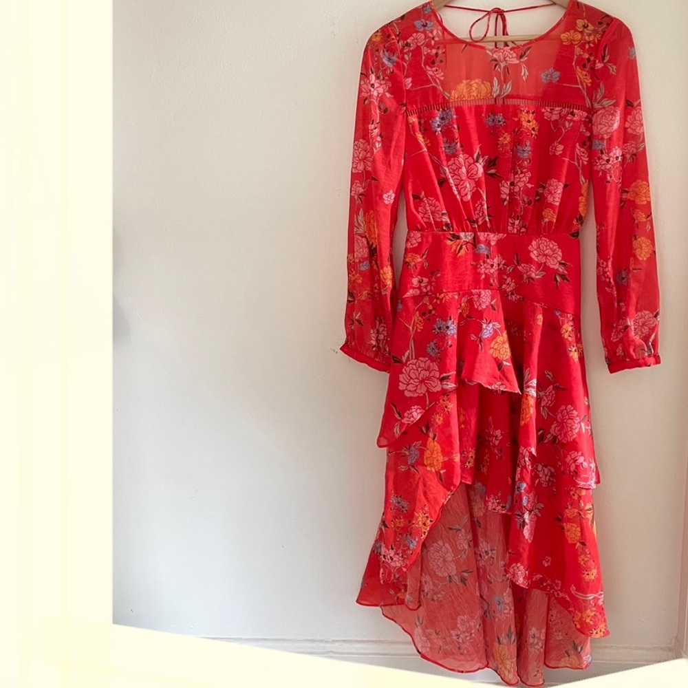 Red floral hi-low dress
